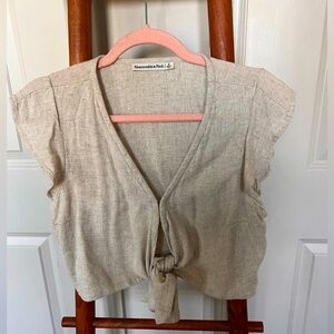 Abercrombie & Fitch | Linen Blend Tie Waist Blouse | Size S